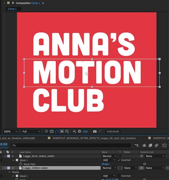 Döpa om lager i timeline i After Effects, Annas Motion Club